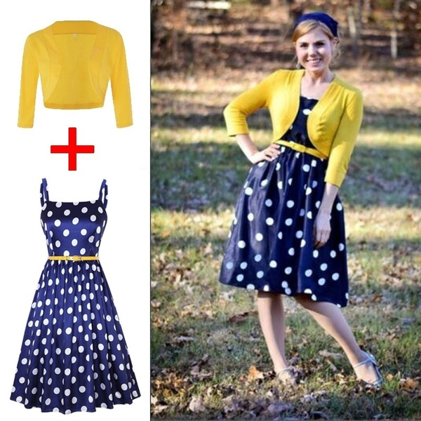 Vintage Dress Polka Dot Navy Dress 