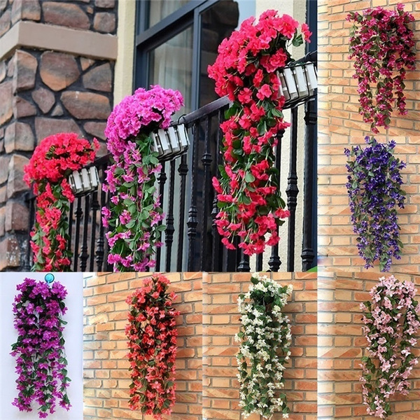 Hanging Wall Artificial Flower Decorations Simulation Silk Violet Orchid Flower Rattan Basket Flower Orchid Home Garden Decor Wish