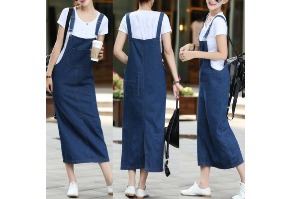 Fashion Women Dungaree Pinafore Denim Look Overalls Casual Loose