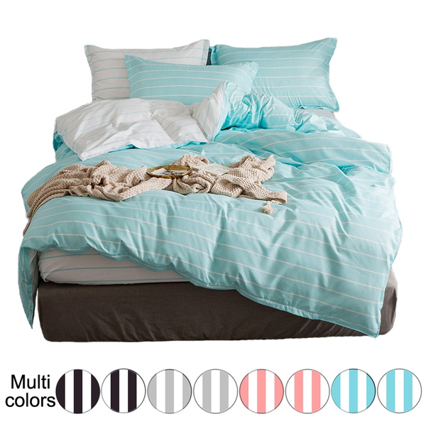Mint Green Pink Grey Striped Bedding Set Home Living Bed Flat Sheet And Pillow Cases Duvet Cover 4pcs Comferter Twin Full Queen King Size Wish Mint Green Pink Grey Striped Bedding, Pink Grey And Mint Bedding