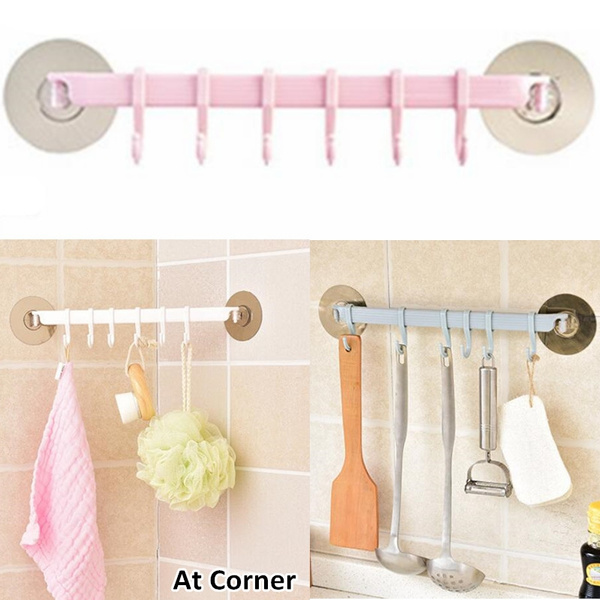 1 Piece New Creative 6 Even Hook Bathroom Shelf Hooks Seamless No Nail