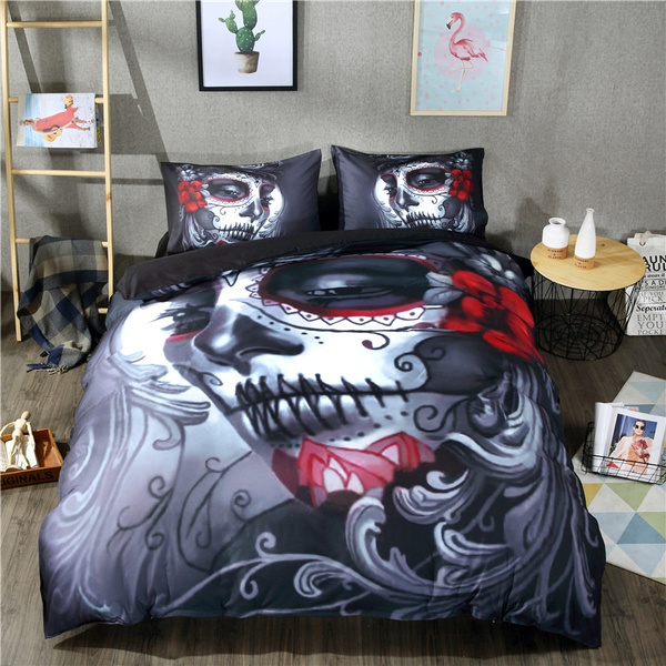 New Design 3d Halloween Bedding Skull Print Bedding Set 3pcs Sheet Sets Bedclothes Duvet Cover King Size For Christmas Gifts Wish