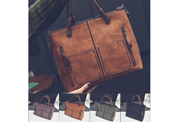 leather tote bolsa with outside pockets