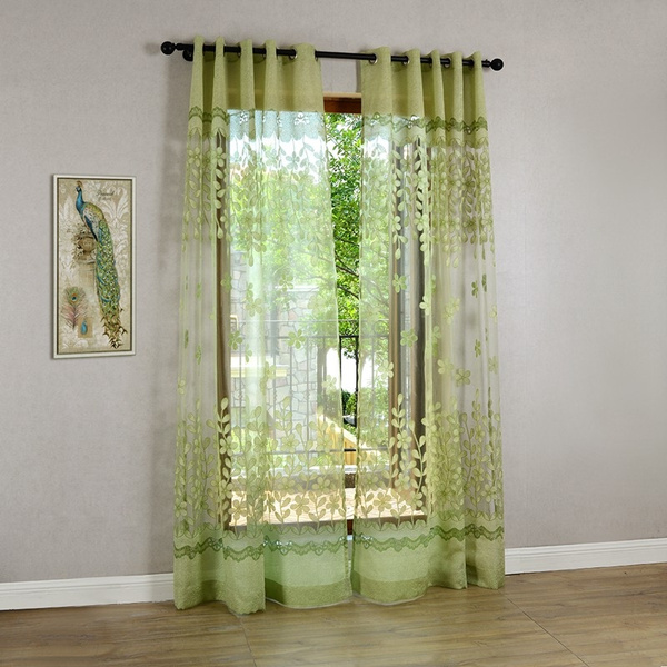 Flower Burnout Tulle Curtains, Pink And Green Curtains