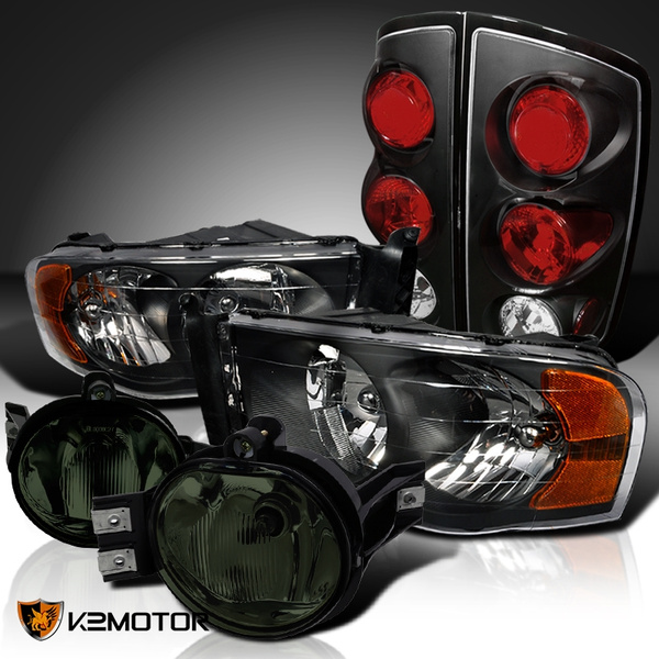 20022005 Dodge Ram Black Headlights+Tail Brake Lamps+Smoke Bumper Fog