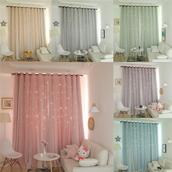 Star Blockout Blackout Curtains 2 Layers Eyelet Pure Fabric Room Darkening