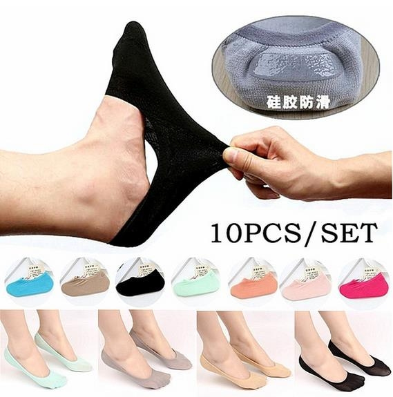 5Pairs Women Socks Non-slip Ankle Low Cotton Boat Socks No Show