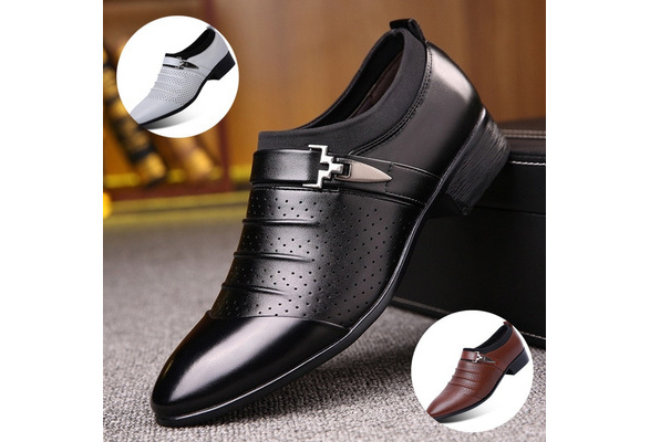 Theshy New British Mens Leather Shoes Fashion Man Pointed Toe Formal Wedding Shoes Black Brown White Size 5.5-10.5US 