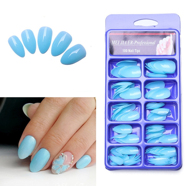 Fake Stiletto Nails Tips Old Fashioned Baby Blue Acrylic Nails Full Cover Press On 100 Nail Tips Lovely Lady Diy Wish