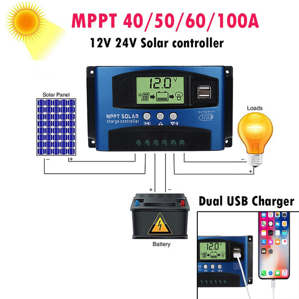 Solar Regler USB Laderegler PWM Charge Panel Controller Regulator Ladegerät 100A 