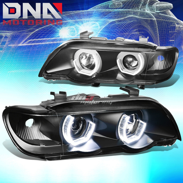 For 2000 to 2003 BMW E53 X5 Dual 3D LED Halo Projector HeadLights Black  Housing Headlamp 01 02 01 02 Left + Right