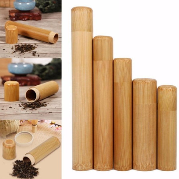 4 size bamboo tube tea box airtight small container spices storage jar with lid^