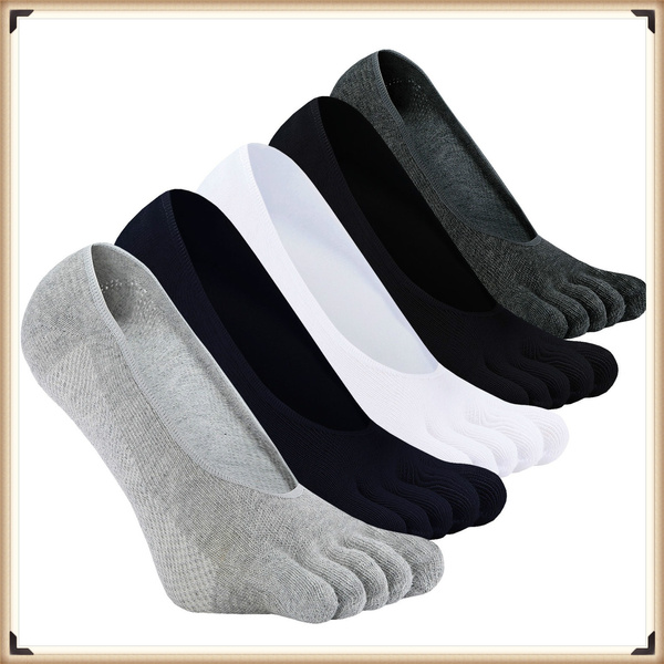 Teenloveme 5 Pairs Mens No Show Toe Socks Low Cut Running Socks Boat