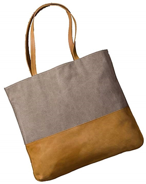 Hearth Hand Magnolia Canvas Leather Tote Bag Gray Tan