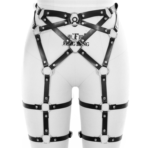 Goth Harajuku Thigh Leg Bondage Garter Belt Pu Leather Harness Underwear Thigh Stockings