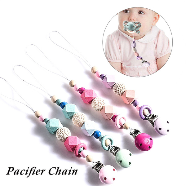 Wooden Soother Silicone Holder Cute For Baby Chew Pacifier Clip Teething Dummy # 