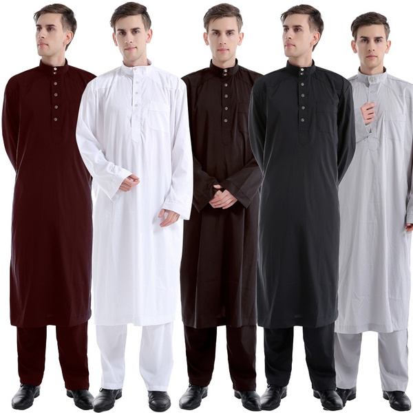 new design muslim men Jubba Thobe,men's thobe with trousers Kaftan Jubba  islamic Apparel men dress