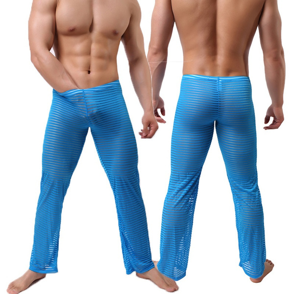 Men's Mesh Underwear Long Casual Pants Loungewear and Nightwear Transparent  Loose Trousers