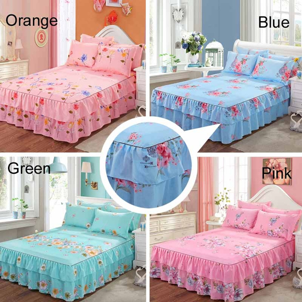 Matte Nonslip Romantic Flower Pattern Bed Skirt,Pillowcases set/Bed