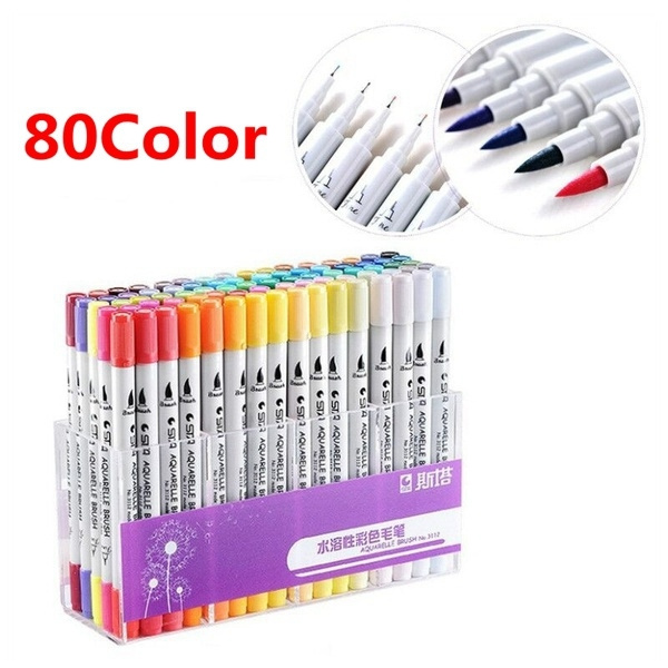 New 80 Colors 1PCS Dual Tip Brush Marker Pens 0.4 Fineliners