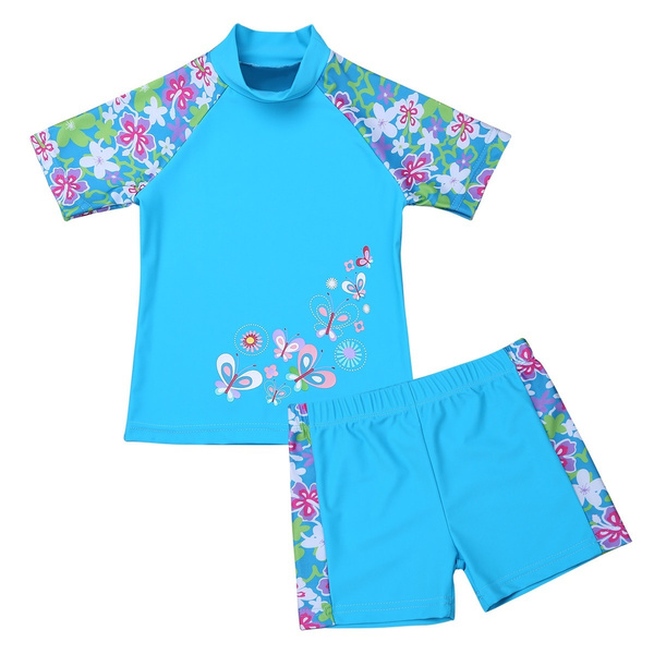 Toddler/Big Girls Rash Guard Swimsuit Two Piece Tankini UV Sun