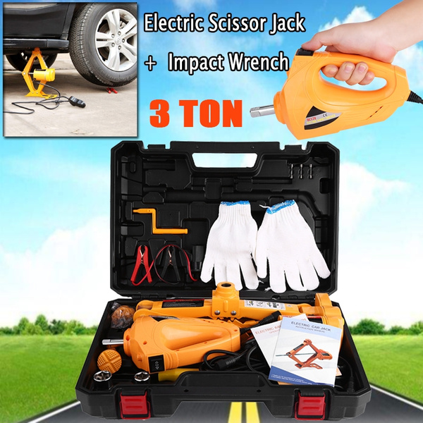 3 TON Automotive Electric Scissor Jack Stand Lift 12V Hoist Adjustable Car Jack with Impact