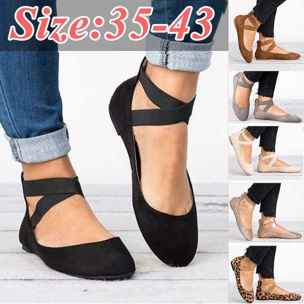 Women's Classic Ballerina Flats Elastic Crossing Ankle Straps Ballet Flat Yoga on Loafers Plus Size 6 Colors Wish
