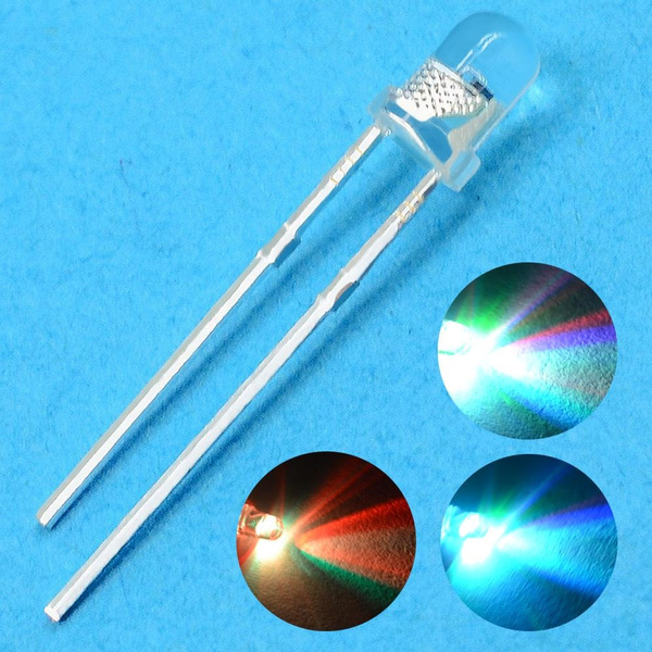 DiCUNO 100pcs 5mm RGB Multicolor Fast Blinking LED Diode Multi Color Changing 2 Pin Super Bright Light Emitting LED Diodes Clear Round Lens Diffused Flicker LED 