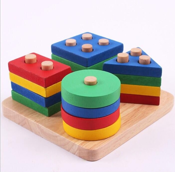 Educational Wood Geometric Sorting Board Blocks Baby Educational Toys Building 