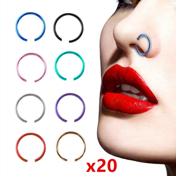 20pcs/bag Stainless Steel Nose Ring Titanium Steel False Nose Ring Bending Rod Nose Nail