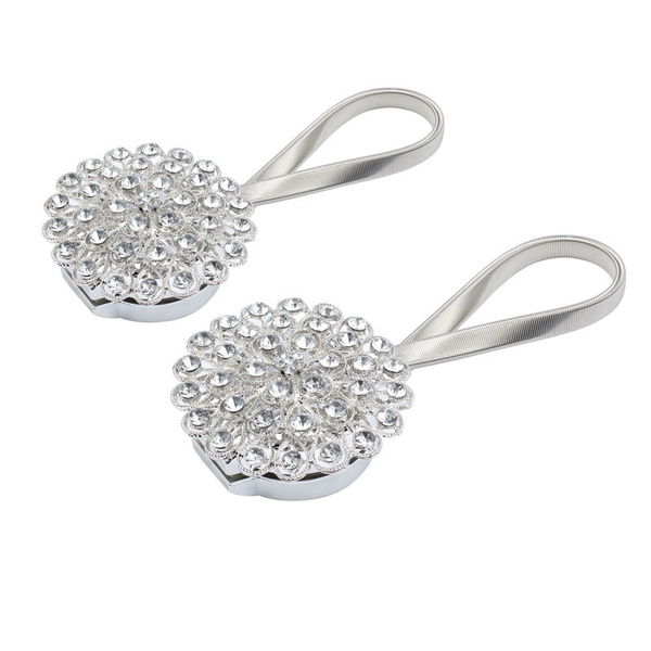 2pcs Magnetic Curtain Tiebacks Crystal Tie Backs Buckle Clips Hook Silver Wish 2pcs Magnetic Curtain Tiebacks Crystal, Silver Curtain Tie Backs
