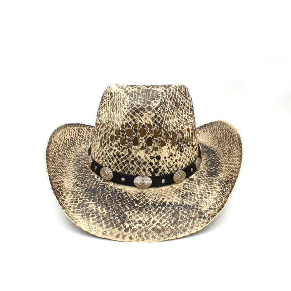 Men Antique Finish Straw Cowboy Hat Western Sunhat US Size 7 1/4 UK Size L