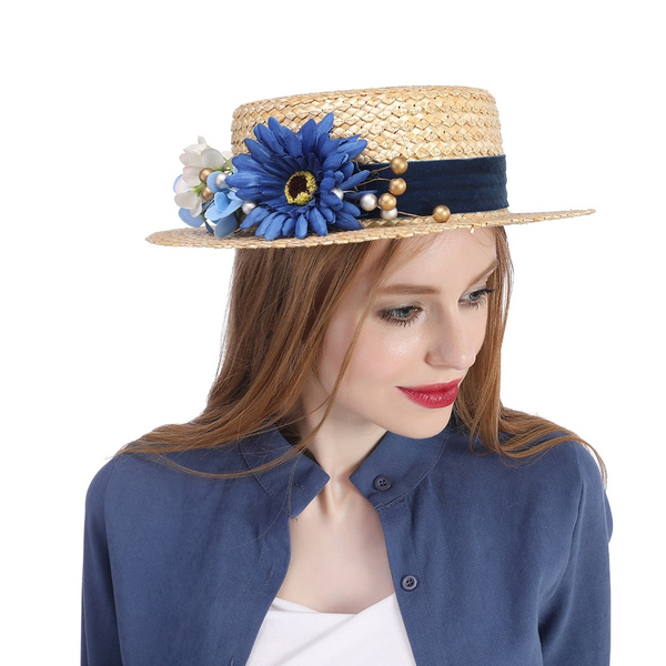 blue straw hat womens