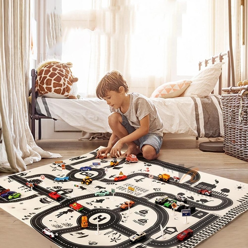 Happytime Kids City Traffic Play Mat Baby Care Activity Big City Playmat with Traffic Sings Toy Cars and Load for Kids