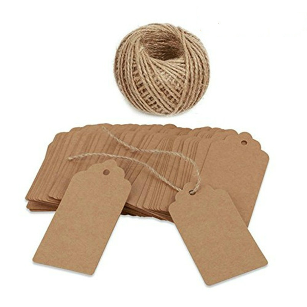 100pcs Blank Kraft Paper Card Wedding Label Baking Listed Tag Gift Tags Twine 