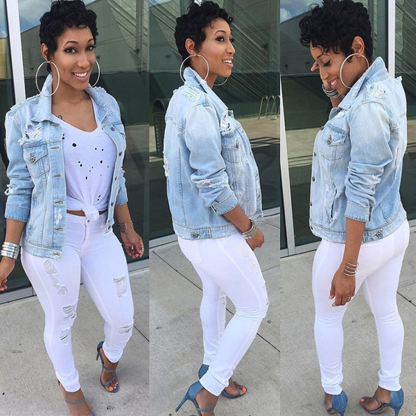Blue Denim Jeans Short Jacket Casual 