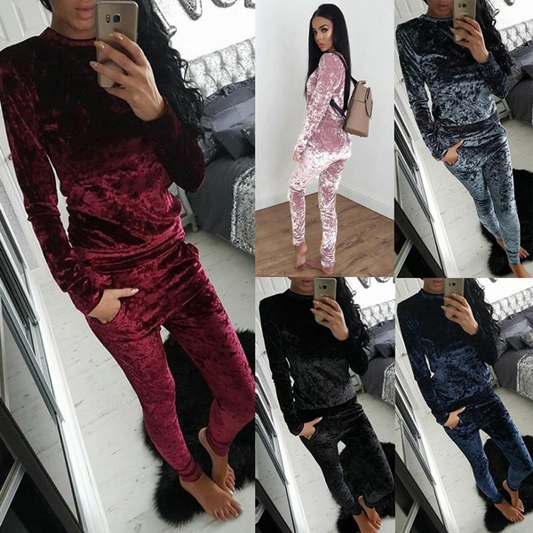 velour pants suits