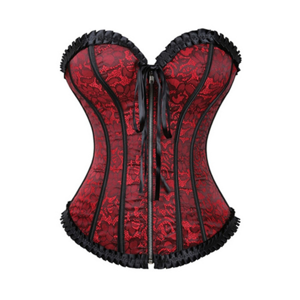 New Fashion Zipper Front Corset Top Floral Corsets and Bustiers Body  Shapewear Vintage Corsette