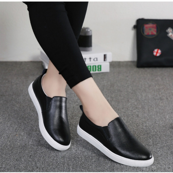 Women Sneakers Slip Casual Flats Shoes Leather Sole Female Lazy Shoes Ladies White Black Metallic Faux shoes |