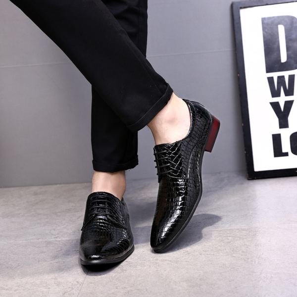 black pattern leather shoes