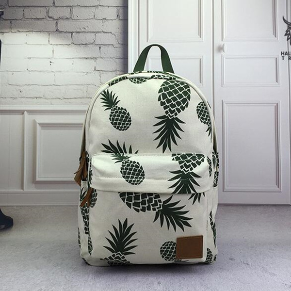 Pineapple Print Women Canvas Backpack School Book Bag Backpack