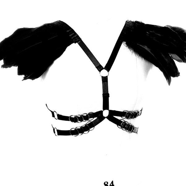 Women's Feathers Body Harness Caged Bra - Burning Man Halloween Rave Festival Wear