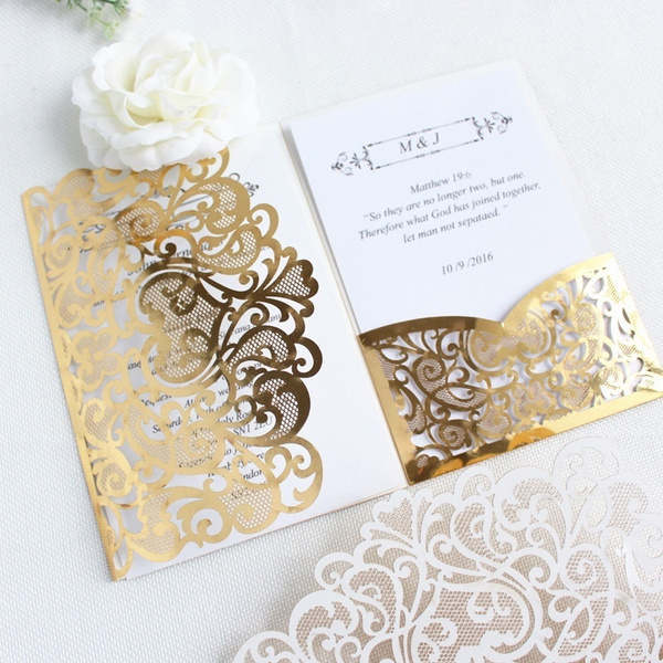 50pcs Chirstmas Cards Laser cut Tri-fold paper wedding happy ...