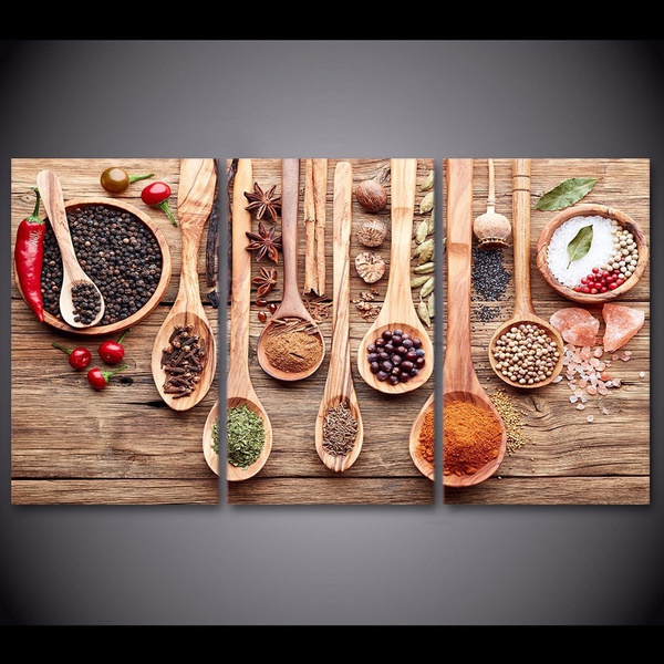 Kitchen Artwork for Wall Spices Art on Wood Background Stylish Decor Kitchen Decor Spices in Spoons Photo Print Cooking Artwork for Wall