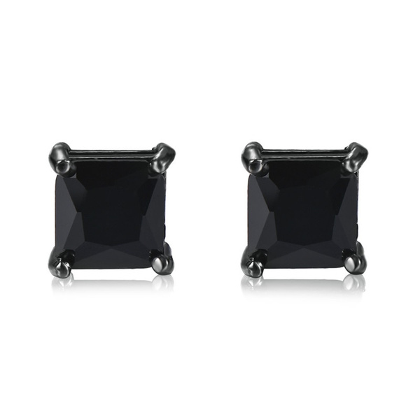 4mm 5mm 6mm 7mm Princess Cut Black Sapphire Square Black Gold Stud Earrings  Womens 925 Sterling Silver Jewelry Gifts | Wish