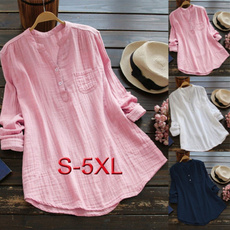 Fashion Womens Office V Neck Long Sleeve Shirt Button Blouse Plain Ladies Casual T-shirt Solid Color Tops Plus Size S-5XL 