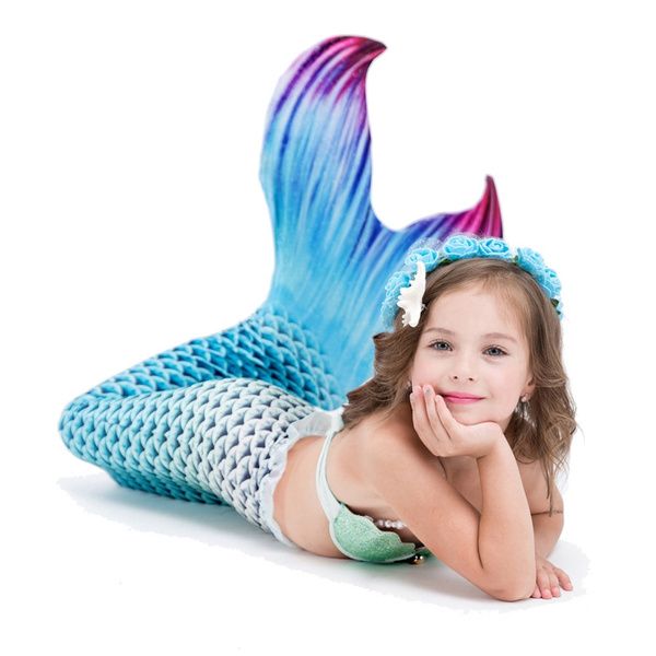 Mädchen Swimmable Kostüm Meerjungfrau Schwanz Schwimmen Monoflosse Bikini Set 