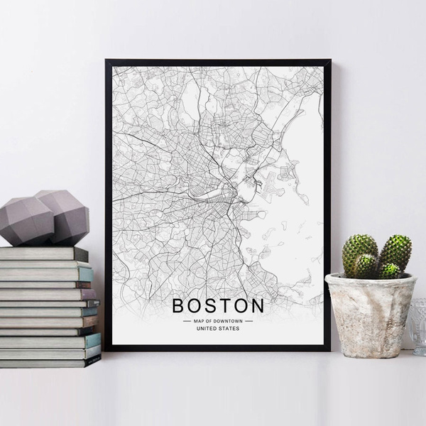 Boston Street Map Print Boston Map Decor City Road Art Black and White ...