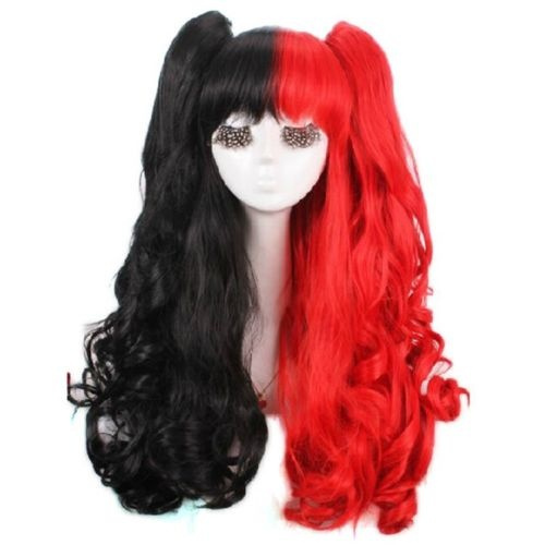 Harley Quinn Wig Black And Red Curly Cosplay Wigs Clip Ponytails