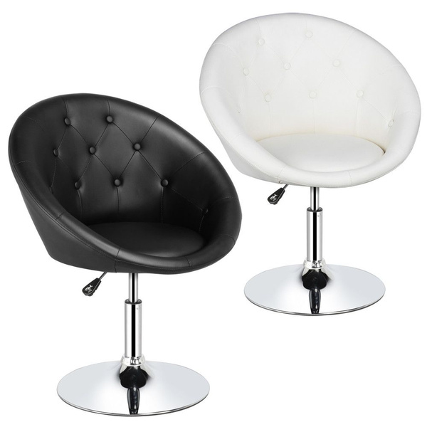 Modern Round Bar Stool Back Tufted, Vanity Chair White
